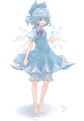  barefoot bloomers blue_eyes blue_hair bow cirno commentary_request female hairbow ice ice_wings ma_nyan_(nyao_mao_nyao) open_mouth puffy_sleeves touhou underwear wings 