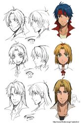  2boys ahoge blonde_hair blue_hair brown_eyes cecilia_lynne_adelhyde coat commentary_request facial_hair female gloves green_eyes hairband headband jack_van_burace jewelry long_hair multiple_boys nishizawa_saburou rody_roughnight shirt short_hair smile stubble wild_arms wild_arms_1 