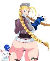  ass blonde_hair blue_eyes cammy_white eric_lowery feline female female hat huge_ass looking_at_viewer looking_back simple_background solo sssonic2 street_fighter white_background 