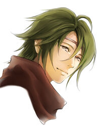  1boy brown_eyes circlet commentary_request fire_emblem fire_emblem_fates fire_emblem_heroes green_eyes kaze_(fire_emblem) male_focus portrait scarf simple_background solo white_background yuuta_(ruin0811) 