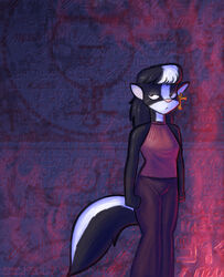  ankh anthro black_body black_fur black_hair clothed clothing conditional_dnp female fur hair hieroglyphics jonas mammal mephitid multicolored_hair pink_nose skunk solo two_tone_hair white_body white_fur white_hair zandar&#039;s_saga zandar_skonk 