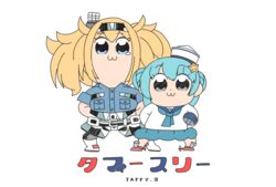  2girls :3 arms_behind_back belt belt_buckle bkub_(style) blonde_hair blue_eyes blue_hair blue_neckerchief blue_sailor_collar blue_shirt blue_skirt breast_pocket buckle buttons closed_mouth collared_shirt commentary_request dixie_cup_hat double_bun enjaku_izuku eyebrows full_body gambier_bay_(kancolle) grey_eyes hair_bun hairband hat highres kantai_collection legs_apart little_blue_whale_(kancolle) long_sleeves looking_at_viewer military_hat miniskirt multiple_girls neckerchief parody pleated_skirt pocket poptepipic poptepipic_pose red_footwear rudder_footwear sailor_collar samuel_b._roberts_(kancolle) school_uniform serafuku shirt short_hair short_sleeves shorts simple_background single_tear skirt standing star_(symbol) striped style_parody tears twintails whale white_background white_hat 