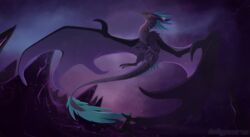  amber_eyes claws digital_media_(artwork) dinkysaurus dragon european_mythology fangs feathers feral flying hi_res mythological_creature mythological_scalie mythology nil purple_body purple_scales scales scalie sky solo spread_wings tail teeth western_dragon wings 