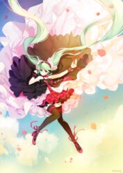  7th_dragon_(series) 7th_dragon_2020 7th_dragon_2020-ii absurdly_long_hair bad_id bad_pixiv_id commentary_request female floating_hair green_eyes green_hair hatsune_miku long_hair sandeul skirt solo thighhighs twintails very_long_hair vocaloid 