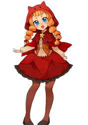  animal_ears animal_hood bad_id bad_pixiv_id black_pantyhose blonde_hair blue_eyes blunt_bangs blush braid dress female hood hukasikasi little_red_riding_hood_(p&amp;d) long_hair long_sleeves open_mouth pantyhose puzzle_&amp;_dragons red_dress smile solo twin_braids 