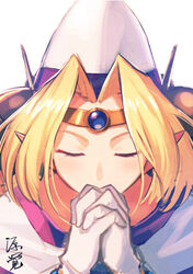  bad_id bad_pixiv_id blonde_hair closed_eyes female filia_ul_copt gloves hat ishitsu_kenzou own_hands_clasped own_hands_together parted_bangs pointy_ears praying short_hair signature slayers slayers_try solo white_background white_gloves 