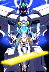  android blue_hair breasts commentary_request elbow_gloves enfuku female gloves kos-mos kos-mos_ver._4 large_breasts long_hair mecha robot science_fiction thighhighs xenogears xenogears_(mecha) xenosaga xenosaga_episode_iii zohar 