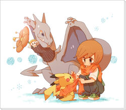  1boy aerodactyl bad_id bad_pixiv_id floette floette_(red_flower) image_sample orange_hair piisuke_(ebiko) pikachu pixiv_sample pokemon pokemon_(creature) pokemon_(game) scarf trevor_(pokemon) 