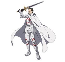  1boy armor armored_boots black_gloves black_hair boots gloves highres holding holding_sword holding_weapon kuradeel long_hair male_focus official_art simple_background solo sword sword_art_online sword_art_online:_code_register weapon white_background 