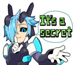  1boy azure_striker_gunvolt english merak_(gunvolt) solo text 