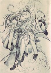  armor cape closed_eyes commentary_request corrin_(female)_(fire_emblem) corrin_(fire_emblem) female fire_emblem graphite_(medium) shiratsu_(white-seaside) smile solo traditional_media 