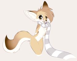  anthro canid canine female fennec_fox fox fur mammal scarf simple_background solo tan_body tan_fur taykoe true_fox white_background 