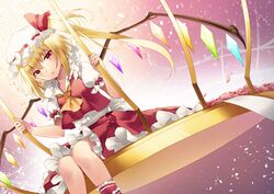  :o ankle_cuffs ascot asymmetrical_hair backlighting bad_id bad_pixiv_id birdcage blonde_hair blush bow cage center_frills crystal demon_wings dutch_angle eyebrows female flandre_scarlet frilled_cuffs frilled_shirt_collar frilled_skirt frills hat hat_ribbon head_tilt long_hair looking_at_viewer mob_cap parted_lips petals puffy_short_sleeves puffy_sleeves red_bow red_eyes red_ribbon red_skirt red_vest ribbon ribbon-trimmed_headwear ribbon_trim shirt shiyun short_sleeves side_ponytail sitting skirt solo touhou tsurime vest white_hat white_shirt wings 