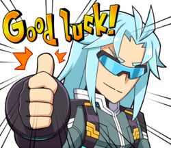  1boy asimov_(gunvolt) azure_striker_gunvolt english solo text 