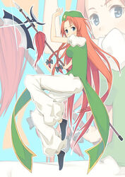  bad_id bad_pixiv_id baggy_pants beret blue_eyes braid china_dress chinese_clothes dress fangtian_ji female glint halberd hat hat_ornament hayashi_kewi highres holding holding_polearm holding_weapon hong_meiling ji_(weapon) long_hair orange_hair pants polearm solo sparkle star_(symbol) star_hat_ornament touhou twin_braids weapon white_pants zoom_layer 