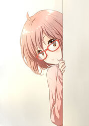  blush female glasses kuriyama_mirai kyoukai_no_kanata looking_at_viewer red-framed_glasses rito453 solo sweater 