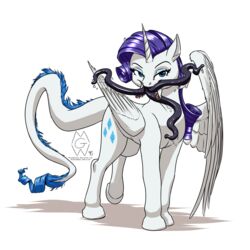  1:1 2015 alicorn blue_eyes bodily_fluids cutie_mark drooling equid equine feathered_wings feathers female feral friendship_is_magic hair hasbro hi_res horn hybrid long_hair looking_at_viewer mammal my_little_pony mykegreywolf mythological_creature mythological_equine mythology purple_hair rarity_(mlp) saliva simple_background solo tatzlpony tatzlwurm tentacle tentacle_tongue tongue white_background wings 