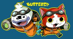  bad_id bad_pixiv_id blue_fire feline fire flame-tipped_tail ghost ghostbusters goggles goggles_on_head jibanyan multiple_tails no_humans notched_ear open_mouth parody purple_lips sakiko_(gekiama) simple_background tail two_tails whisper_(youkai_watch) youkai_(youkai_watch) youkai_watch youkai_watch_busters 