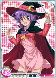  blush cape cloak female hat hayate_no_gotoku! lowres purple_hair red_eyes school_uniform segawa_izumi skirt smile solo stick twintails witch_hat 