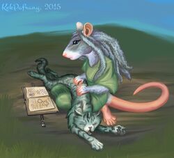  2015 book digital_media_(artwork) domestic_cat duo felid feline felis female kekpafrany mammal murid murine outside rat rodent 