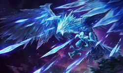  2015 action_pose ambiguous_gender anivia_(lol) attack aurora_(phenomenon) avian beak blue_body blue_eyes blue_feathers elemental_creature european_mythology feathered_wings feathers feet feral flying greek_mythology ice iridescent iridescent_crystal iridescent_feathers iridescent_wings league_of_legends mineral_fauna mythological_avian mythological_bird mythological_creature mythological_firebird mythology official_art outside phoenix pose riot_games sky skyscape solo spread_wings talons tencent toes unknown_artist wings 