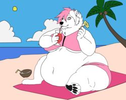  5:4 anthro bear belly big_belly biglovealicia biped clothed clothing danny_(lepidusdelsol)_(character) fur hair hi_res male mammal overweight overweight_anthro overweight_male pink_hair polar_bear semi-anthro solo thick_thighs ursine white_body white_fur wide_hips 