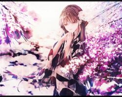  brown_eyes brown_hair flowers japanese_clothes kimono long_hair original polychromatic saijou_haruki 