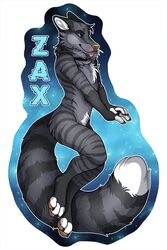  2:3 anthro badge canid canine domestic_cat etuix felid feline felis fox hybrid mackerel_tabby male mammal solo tabby_cat zax_(zwalexan) 