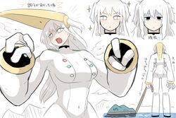  bags_under_eyes black_eyes black_undershirt blush bodysuit breasts closed_mouth female formal kasugai_(de-tteiu) large_breasts long_hair long_sleeves mask multiple_views navel open_mouth personification pokemon regigigas skin_tight sparkle_background suit white_background white_eyes white_hair white_suit 