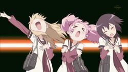  &gt;_&lt; 4girls :p akaza_akari animated animated anime_screenshot bakyu-n!! black_hair blonde_hair closed_eyes crossed_arms funami_yui house lowres multiple_girls nanamori_school_uniform one_eye_closed pink_hair pointing purple_eyes red_hair school_uniform serafuku tongue tongue_out toshinou_kyouko tree watermark yoshikawa_chinatsu yuru_yuri 