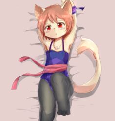  ambiguous_gender anthro blush brown_hair clothing domestic_cat felid feline felis hair kakuteki11029 leotard mammal open_mouth red_eyes solo young young_ambiguous young_anthro 