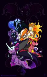  2018 alicorn daybreaker_(mlp) demon equestria_girls equid equine female friendship_is_magic group hair hasbro hi_res horn idw_publishing inuhoshi-to-darkpen mammal midnight_sparkle_(eg) my_little_pony my_little_pony_(idw) mythological_creature mythological_equine mythology nightmare_moon_(mlp) nightmare_rarity_(idw) sunset_shimmer_(eg) tantabus teeth text unicorn url wings 