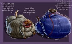  2024 all_fours anthro ass belly big_belly big_butt bloated canid canine canis claws clothed clothing cosmo_(marvel) dialogue domestic_dog duo english_text fangs feral fur guardians_of_the_galaxy hi_res hyper ian-exe male mammal marvel morbidly_obese morbidly_obese_anthro morbidly_obese_feral morbidly_obese_male obese obese_anthro obese_feral obese_male open_mouth overweight overweight_anthro overweight_feral overweight_male paws procyonid raccoon raised_tail rocket_raccoon spacesuit standing tail teeth text tongue 