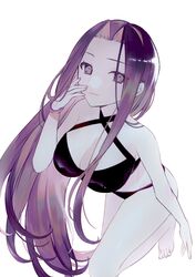  bikini breasts cleavage fate_(series) female highres large_breasts long_hair looking_at_viewer medusa_(fate) medusa_(rider)_(fate) purple_eyes purple_hair simple_background solo swimsuit urushimaru0701 white_background 