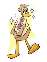  2024 3:4 3_toes 4_fingers anatid anseriform anthro avian beak bird black_eyes brown_body brown_feathers brown_hair clothing colored digital_drawing_(artwork) digital_media_(artwork) disney dress_shirt duck ducktales ducktales_(2017) eyebrows feather_hair feathers feet fenton_crackshell fingers hair hands_together hi_res looking_up male membrane_(anatomy) necktie orange_beak orange_legs pose pseudo_hair purple_necktie raised_leg red_tongue shaded shirt short_hair signature simple_background simple_shading solo sparkles standing tan_dress_shirt tatianrus_kartowka toes tongue tongue_out topwear webbed_feet 