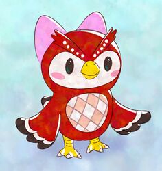  2020 accessory animal_crossing avian beak bird celeste_(animal_crossing) digital_media_(artwork) feathered_wings feathers female hair_accessory hair_ribbon hi_res nintendo owl pyritie red_body ribbons simple_background solo wings 