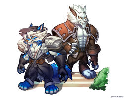  abs anthro belt biceps blizzard_entertainment canid canine canis cheong_hwan clothed clothing digital_media_(artwork) fur genn_greymane gloves group hair handwear headgear headwear hi_res male mammal muscular muscular_anthro muscular_male pecs scar simple_background warcraft were werecanid wolf wolfmalro worgen 