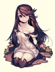  absurdres agnes_oblige boots bravely_default:_flying_fairy bravely_default_(series) breasts cleavage collarbone commentary english_commentary female flower gloves highres long_hair looking_at_viewer medium_breasts parororo smile solo strapless thigh_boots thighhighs 