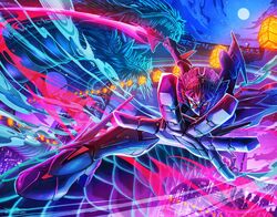  autobot city dragon energy_sword female highres holding holding_sword holding_weapon humanoid_robot looking_at_viewer mecha moon night night_sky open_hand open_mouth outdoors robot robot_girl science_fiction sky solo star_(sky) sword transformers weapon white_eyes windblade yasukuni_kazumasa 