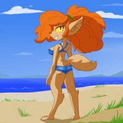  1:1 anthro beach bikini breasts canid canine clothing female ghoul_school hair hanna-barbera hi_res looking_at_viewer mammal mythological_canine mythological_creature mythology scooby-doo_(series) seaside solo swimwear tjpones were werecanid werecanine werewolf winnie_werewolf_(ghoul_school) 