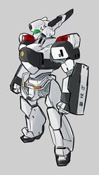  assault_visor av-98_ingram clenched_hands grey_background highres kidou_keisatsu_patlabor looking_ahead mecha moi_moi7 no_humans police robot science_fiction solo v-fin 