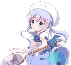  blue_bow blue_dress blue_eyes blue_hair blush bow character_hat closed_mouth collared_shirt commentary_request dress female gloves gochuumon_wa_usagi_desu_ka? goth_risuto hair_between_eyes hair_ornament kafuu_chino long_hair looking_at_viewer magical_girl md5_mismatch oversized_object pleated_dress puffy_short_sleeves puffy_sleeves resolution_mismatch shirt short_sleeves sidelocks simple_background sleeveless sleeveless_dress solo spoon star_(symbol) tippy_(gochiusa) twintails very_long_hair white_background white_gloves white_headwear white_shirt x_hair_ornament 