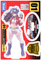  autobot belt blue_belt blue_eyes blue_footwear blue_hair blush boots breasts character_name copyright_name crop_top cropped_jacket cropped_shirt double_bun female full_body hair_behind_ear hair_bun holding holding_suitcase jacket jewelry kazekawa_nagi kotobukiya_bishoujo logo looking_at_viewer matrix_of_leadership medium_breasts navel necklace open_mouth optimus_prime optimus_prime_(kotobukiya_bishoujo) red_jacket shirt shorts smile solo suitcase thighhighs transformers transformers:_generation_1 white_shirt white_shorts white_thighhighs 