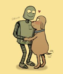  anthro blush brown_body brown_fur canid canine canis collar dog_(robot_dreams) domestic_dog duo floppy_ears fur hand_holding hi_res machine male male/male mammal robot robot_(robot_dreams) robot_dreams zaryukart 