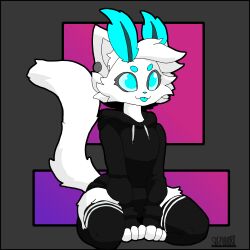  absurd_res anthro arthropod clothing ear_piercing ear_ring felid femboy hi_res hoodie hybrid insects legwear lepidopteran male mammal moth moth_cat_(skrivhatoro) piercing ring_piercing skrivhatoro solo thigh_highs topwear 