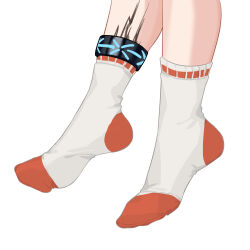  anklet arknights feet_only female highres infection_monitor_(arknights) jewelry material_growth nanase_young orange_socks original oripathy_lesion_(arknights) out_of_frame simple_background socks solo two-tone_socks vermeil_(arknights) white_background white_socks 