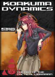  alternate_costume alternate_hairstyle asymmetrical_hair bat_wings belt bespectacled black_pantyhose blush braid brand_name_imitation breasts buttons commentary_request cover cover_page english_text female flashlight glasses glock gun handgun head_wings holster koakuma long_hair long_sleeves magazine_(weapon) magazine_ejection magpul medium_breasts military_operator motion_blur pantyhose parody photoshop_(medium) pointy_ears red_eyes red_hair reloading shoes side_braid single_braid skirt solo sunaipu_(age-zero) touhou trigger_discipline very_long_hair weapon wings zipper 