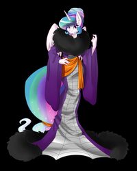  2018 4:5 alicorn anthro anthrofied clothing costume dress equid equine eyeshadow female friendship_is_magic hair hair_bun hasbro hi_res horn lipstick makeup mammal my_little_pony mythological_creature mythological_equine mythology princess_celestia_(mlp) purple_eyes purple_eyeshadow purple_lipstick solo spiderweber wings 