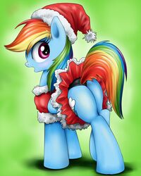  2013 ass blue_body blue_fur bottomwear christmas christmas_clothing christmas_headwear clothed clothing costume cutie_mark equid equine female friendship_is_magic fur hair hasbro hat headgear headwear high-roller2108 holidays mammal multicolored_hair my_little_pony mythological_creature mythological_equine mythology panties pegasus purple_eyes rainbow_dash_(mlp) santa_costume santa_hat skirt solo suggestive underwear upskirt wings 