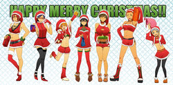  6+girls belt black_hair blue_eyes blue_hair boots breasts brown_hair christmas cleavage commentary_request dress flat_chest free! full_body genderswap_(mtf) gift grey_hair hat hazuki_nagisa high_heels highres james_(jms-pnt) large_breasts long_hair matsuoka_rin merry_christmas midriff mikoshiba_seijuurou mole mole_under_eye multiple_girls nanase_haruka_(free!) navel nitori_aiichirou one_eye_closed open_mouth orange_hair pantyhose red_dress red_eyes red_hair rule_63 ryuugazaki_rei santa_costume santa_hat short_hair shorts skirt smile tachibana_makoto thighhighs yellow_eyes 